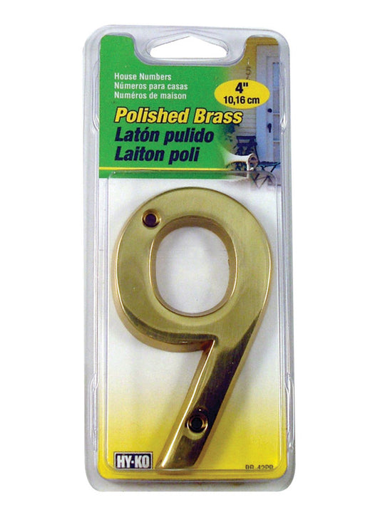 Hy-Ko 4 in. Gold Brass Nail-On Number 9 1 pc