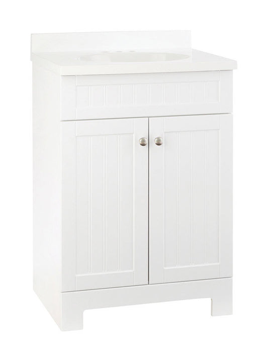 Continental Cabinets Single Satin White Vanity Combo 24 in.   W X 18 in.   D X 33-1/2 in.   H