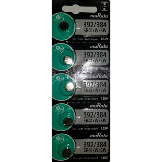 MuRata Silver Oxide 384/392 1.55 volt Electronic/Thermometer/Watch Battery 5 pk