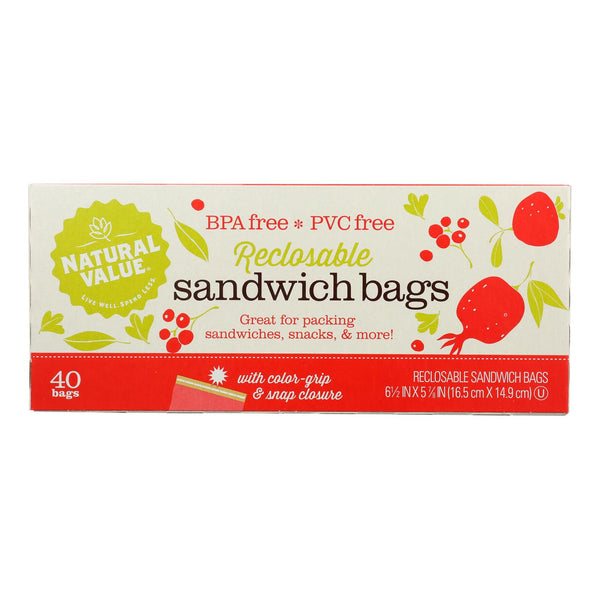 Natural Value - Sandwich Bags Reclosable - Case of 12 - 40 CT (Pack of 12)