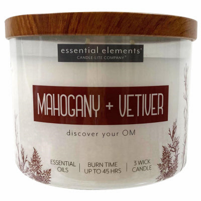Vela en tarro de 3 mechas Essential Elements, caoba y vetiver, 14,75 oz.
