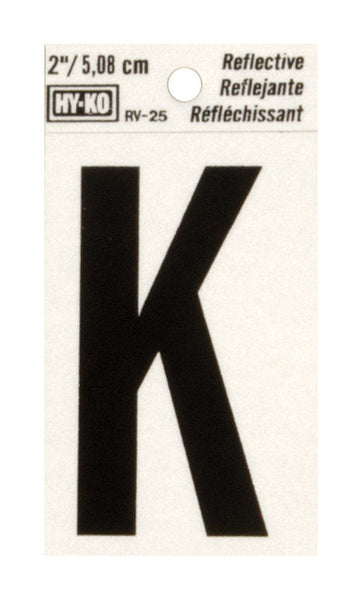 Hy-Ko 2 in. Reflective Black Vinyl Letter K Self-Adhesive 1 pc. (Pack of 10)