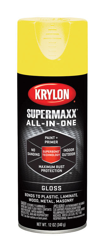Krylon SuperMaxx Gloss Sun Yellow Paint + Primer Spray Paint 12 oz. (Pack of 6)