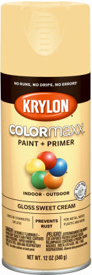COLORmaxx Spray Paint + Primer, Gloss Sweet Cream, 12-oz. (Pack of 6)