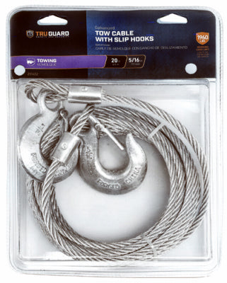 Tow Cable With Slip Hooks, Galvanized, 5/16-In. x 20-Ft.
