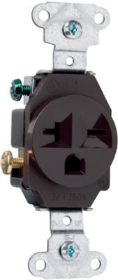 Single Outlet, 2-Pole, 3-Wire Ground, Brown, 20-Amp, 250-Volt