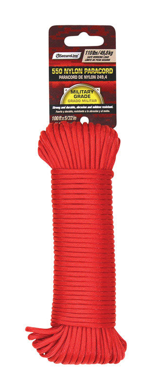 SecureLine  5/32 in. Dia. x 100 ft. L Red  Braided  Nylon  Paracord