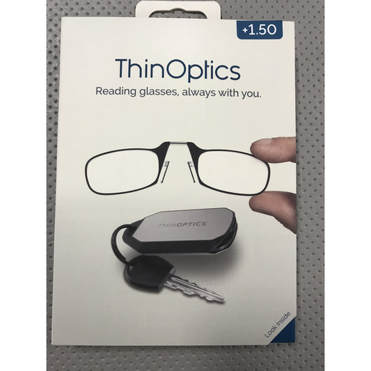ThinOptics Always With You Black Reading Glasses w/Keychain Case +1.50