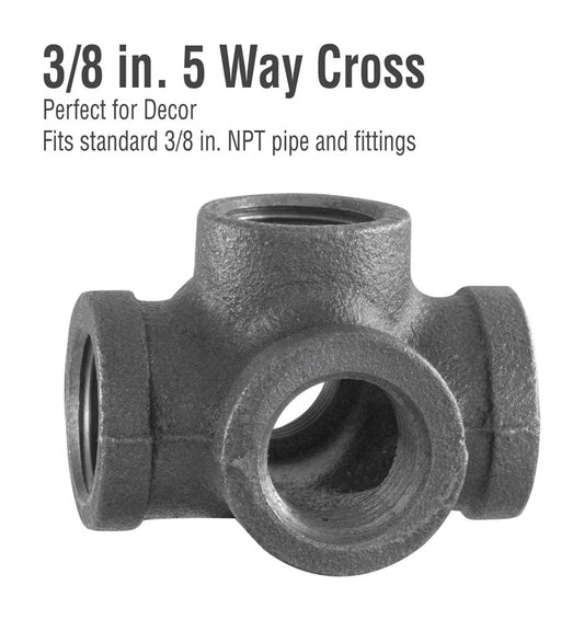 Pipe Decor 3/8 in. FIP  T X 3/8 in. D FIP  Black Malleable Iron Pipe Decor Cross