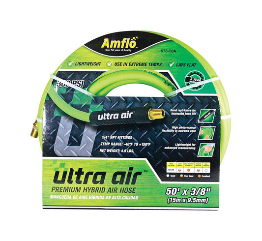 Amflo  Ultra Air  50 ft. L x 3/8 in. Dia. Rubber/PVC  Hybrid Air Hose  300 psi Yellow