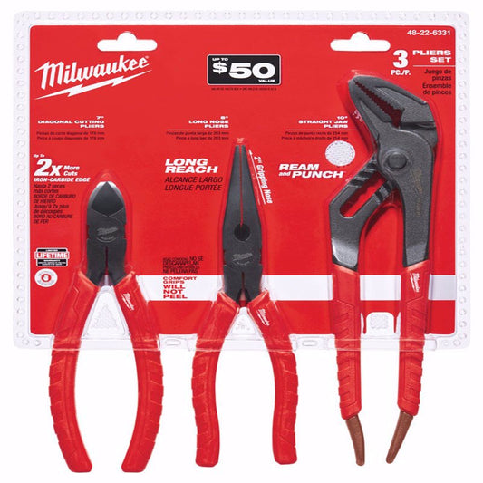 Milwaukee  Torque Lock  3 pc. Forged Alloy Steel  Reaming  Pliers Set  Red