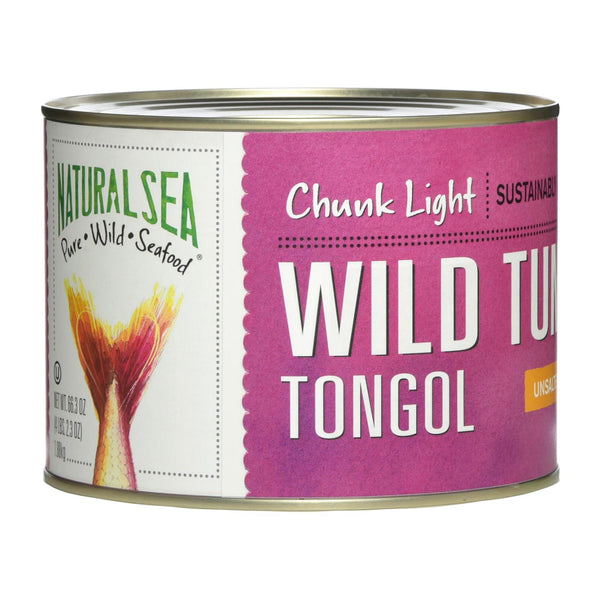 Atún Tongol salvaje de mar natural, sin sal, en trozos claros - Caja de 6 - 66,5 oz (paquete de 6)