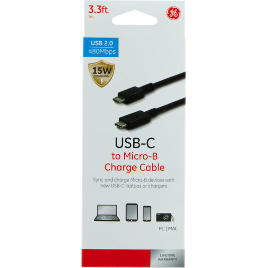 GE 3.3 ft. L USB-C to Micro-USB Charging Cable