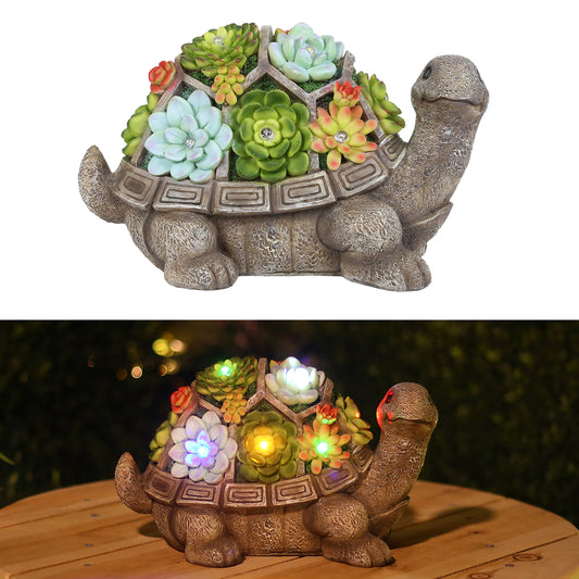 Alpine Polyresin Multi-color 7 in. Turtle with Flowers Statue