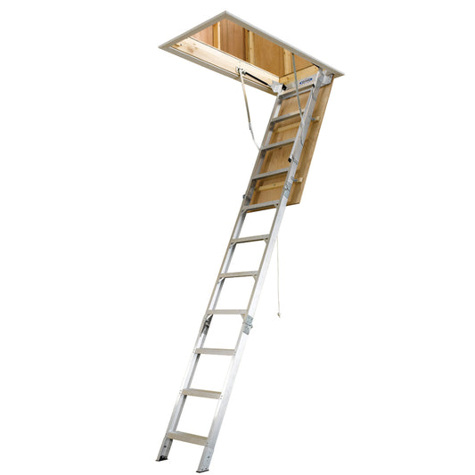 Werner 10.5 To 12 ft. Ceiling 25 in. x 66 in. Aluminum Attic Ladder Type IAA 375 lb. capacity