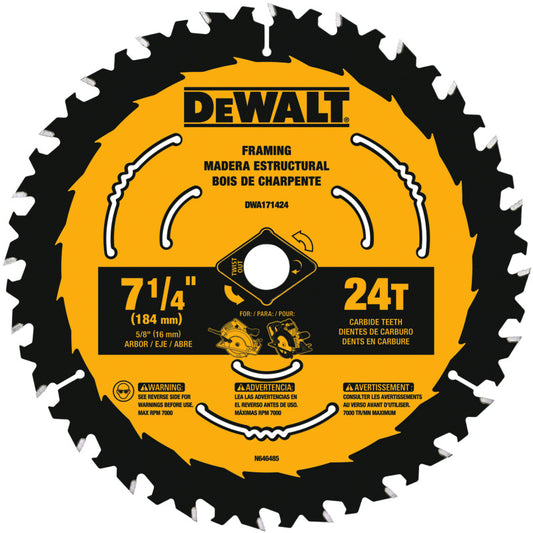 DeWalt 7-1/4 in. D X 5/8 in. S Tungsten Carbide Tipped Circular Saw Blade 24 teeth (Pack of 10)
