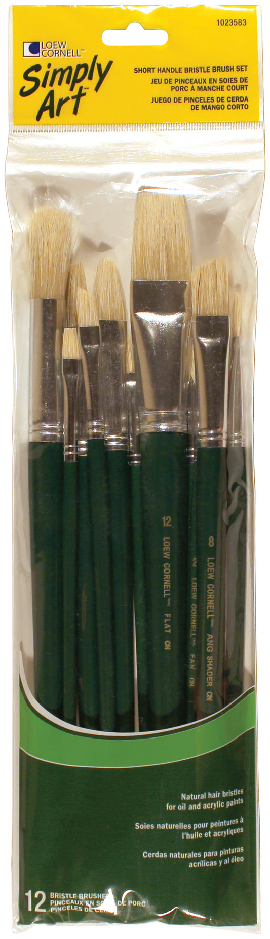 Loew-Cornell 1023583 Short Handle Bristle Paint Brush Set Assorted 12 Count