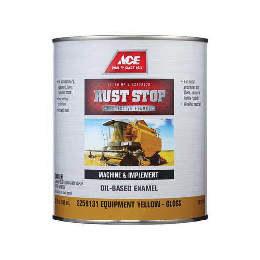 Ace Rust Stop Indoor / Outdoor Gloss Equipment Yellow Oil-Based Enamel Rust Preventative Paint 1 qt (Pack of 4)