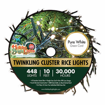 Juego de luces LED parpadeantes en forma de arroz, blanco puro, 448 unidades, 10 pies