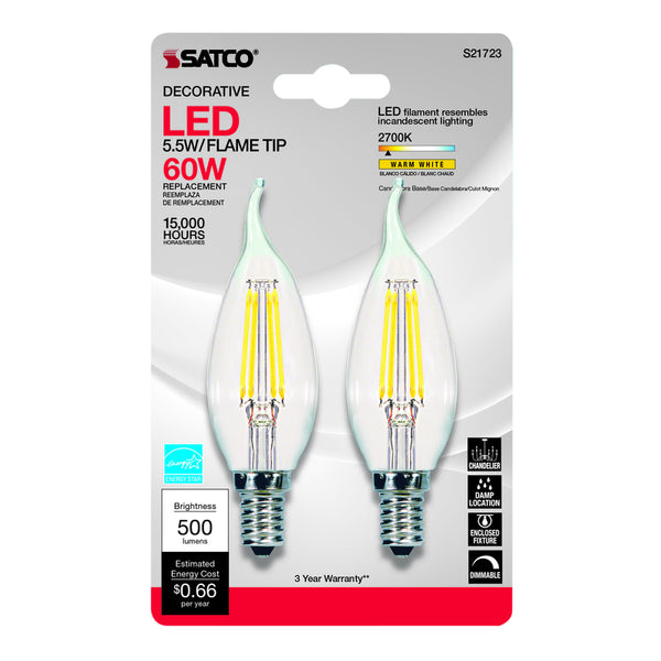 LED CA10 E12 WW 60W 2PK