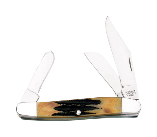 Bear & Son Cutlery  Genuine India Stag Bone Large Stockman  Brown  440 Stainless Steel  6-3/4 in. Pocket Knife