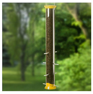Droll Yankees Nyjer Tube Feeder Finch 2.5 In. Dia Stainless Steel 8 Ports Yellow