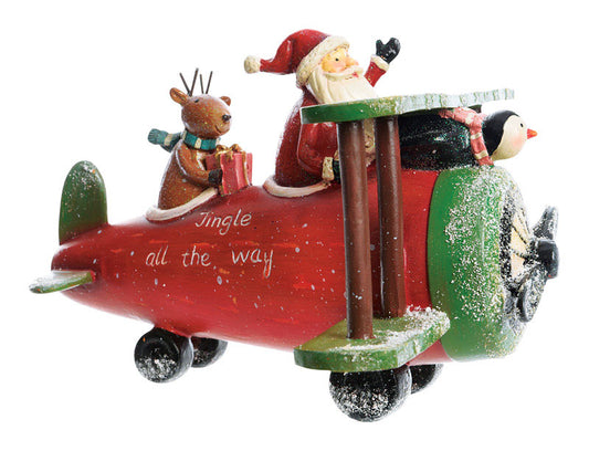 Decoris Santa in Airplane Christmas Decoration Red Resin 1 pk (Pack of 2)