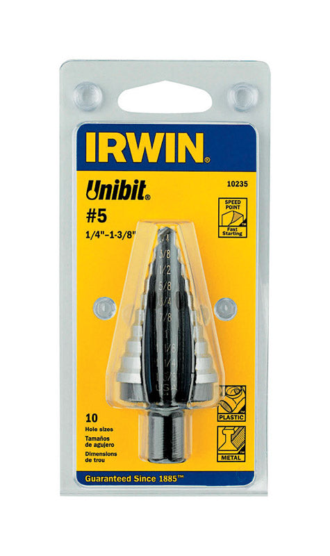 Irwin  Unibit  1/4 to 1-3/8 in.  x 6 in. L High Speed Steel  Step Drill Bit  1 pc.