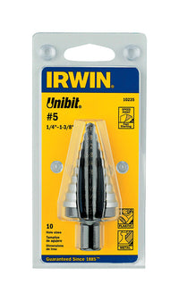 Broca escalonada de acero de alta velocidad Irwin Unibit de 1/4 a 1-3/8 pulg. x 6 pulg. de largo, 1 pieza.