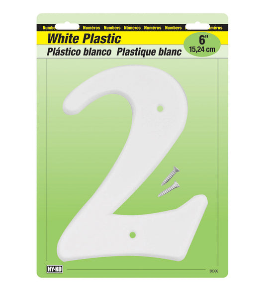 Hy-Ko 6 in. White Plastic Number 2 Mounting Screws 1 pc. (Pack of 5)