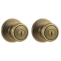 Kwikset Tylo Antique Brass Entry Knobs 1-3/4 in.