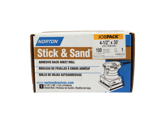 Norton  Stick & Sand  4-1/2 in. L x 30 ft. W 100 Grit Medium  Aluminum Oxide  Adhesive Back Sheet Roll