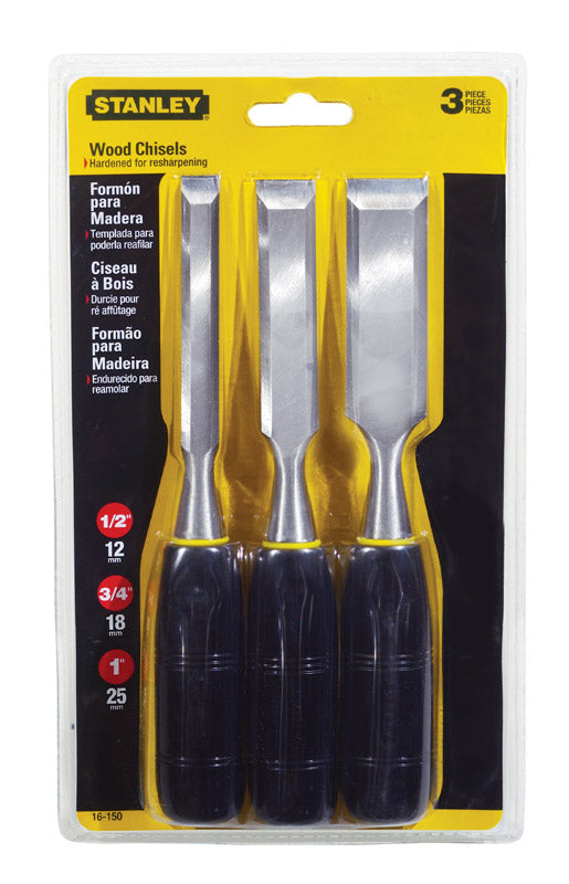 Stanley  150 Series  1 in. W x 5 in. L Forged Steel  Wood Chisel Set  Yellow  3 pk