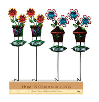 Alpine Solar Flower Welcome Metal Outdoor Stake (Pack of 12)