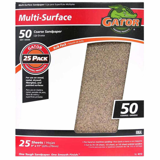 Gator 11 in. L X 9 in. W 50 Grit Aluminum Oxide All Purpose Sandpaper (Pack of 25)