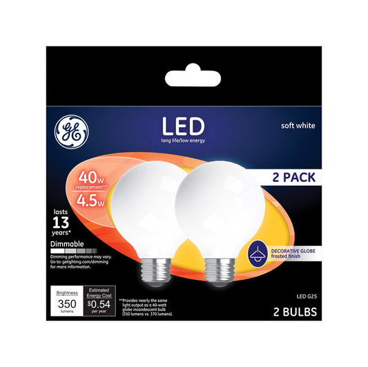 GE G25 E26 (Medium) LED Bulb Soft White 40 Watt Equivalence (Pack of 6)