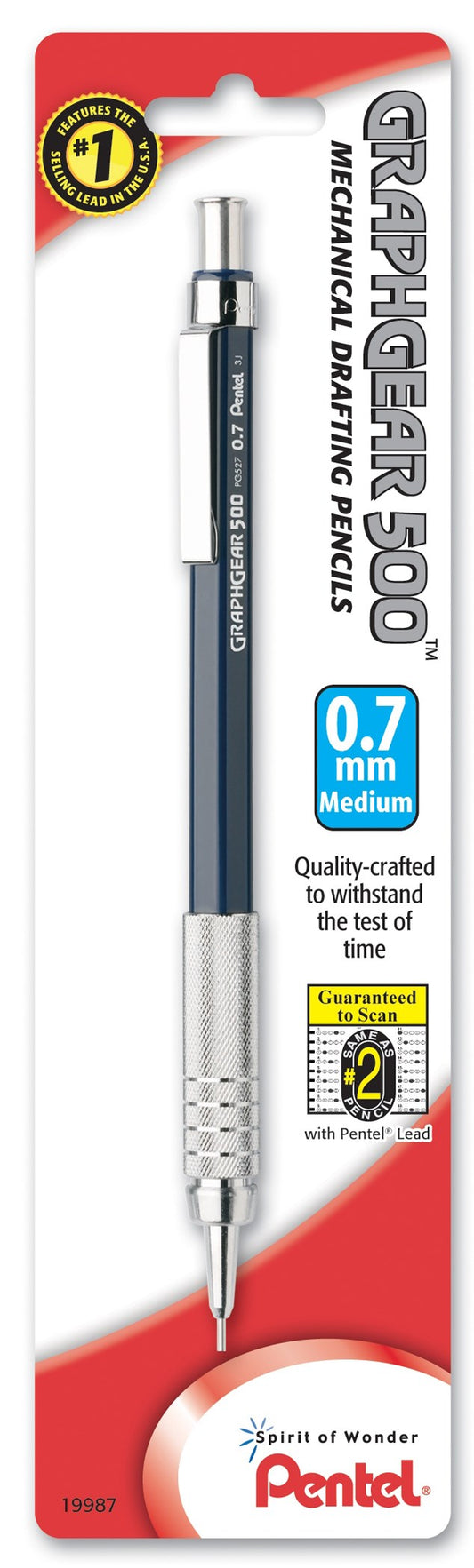 Pentel Pg527bp 0.7mm Blue Barrel Graph Gear 500 Automatic Drafting Pencil (Pack of 6)