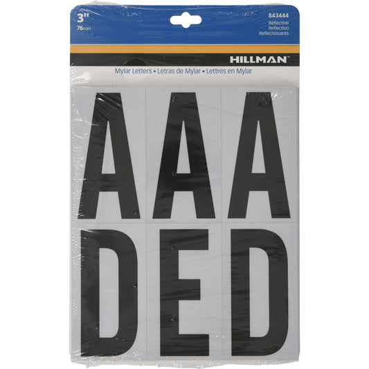 Hillman 3 in. Reflective Black Mylar Self-Adhesive Letter Set A-Z 54 pc (Pack of 6)