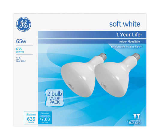 GE  65 watts BR40  Floodlight  Incandescent Bulb  E26 (Medium)  Soft White  2 pk