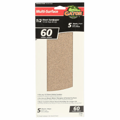 5-Pk., 1/2-Sheet 60-Grit Sandpaper