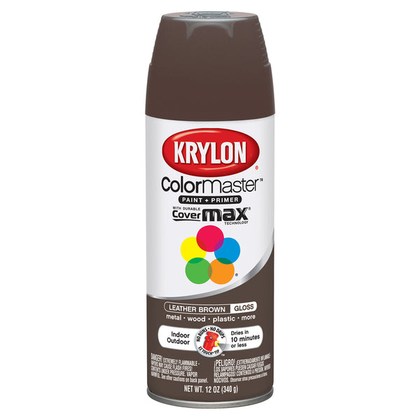 Pintura en aerosol marrón brillante para cuero Krylon ColorMaster, 12 oz (paquete de 6)