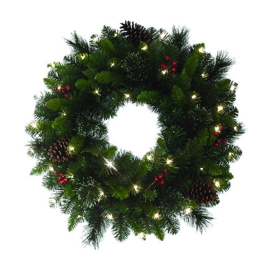 Celebrations 26 in. D LED Prelit Clear/Warm White Designer Pine Christmas Wreath (Pack of 4)