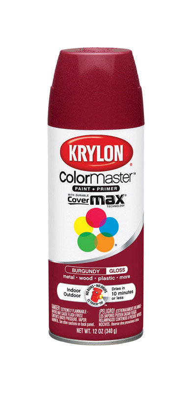 Krylon ColorMaster Gloss Burgundy Paint + Primer Spray Paint 12 oz. (Pack of 6)