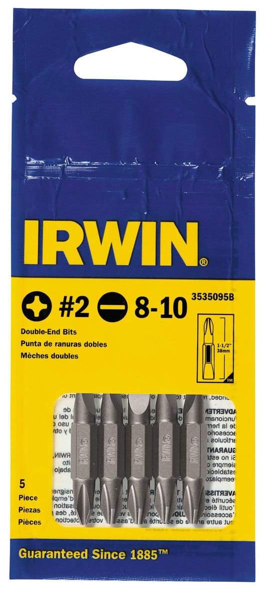 Irwin 3535095b 1-1/2 Steel #2 Phillips & Slotted Double End Bit 5 Count