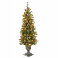 Artificial Pre-Lit Christmas Tree, 100 Clear Lights, Golden Bristle With Dark Brown Urn, 4-Ft.