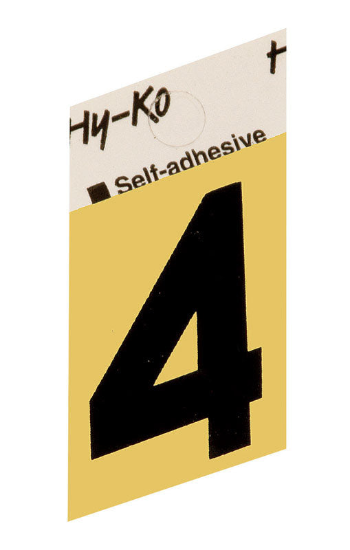 Hy-Ko 1-1/2 in. Black Aluminum Number 4 Self-Adhesive 1 pc. (Pack of 10)