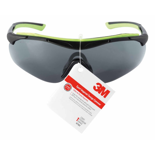 3M  Anti-Fog Performance Safety Glasses  Gray Lens Black/Green Frame 1 pc.