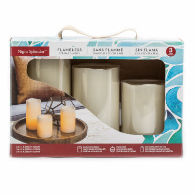 Flameless Candle, Cream, Assorted Pillars, 3-Pk.
