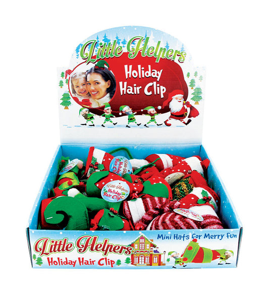 DM Merchandising Little Helpers Christmas Hat Hair Clips Polyester 24 pk (Pack of 24)