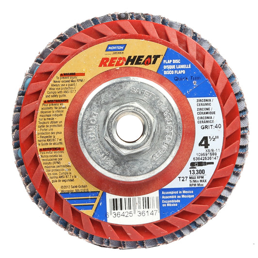 Norton Red Heat 4-1/2 in. D X 5/8-11 in. Ceramic Flap Disc 40 Grit 1 pk